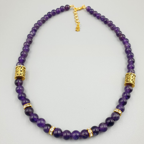 Radiant Amethyst Matinee Necklace in Gold Finish Full View close up