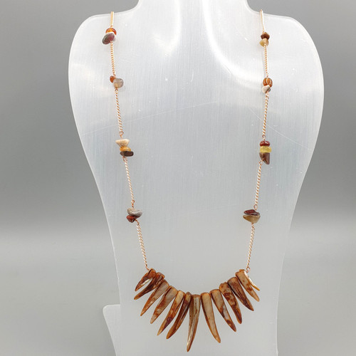 Spiky Shell Beads Pendant Chain Necklace in Rose Gold Finish On Mannequin