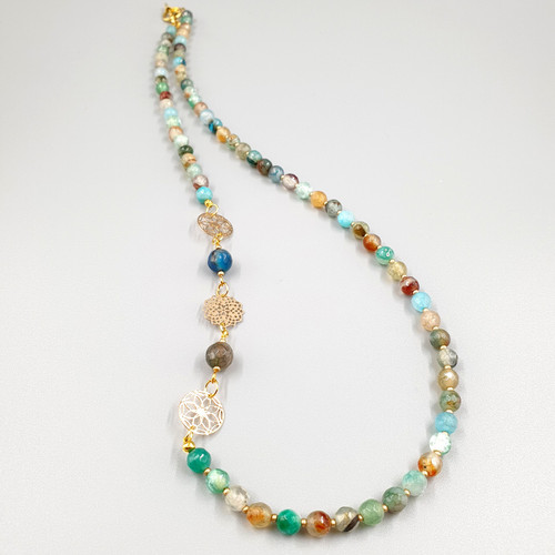 Pastel Natural Agate Matinee Necklace in Light Gold Finish