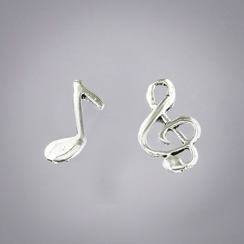 Sterling Silver Treble Clef & Quaver Music Note Stud Earrings Close up