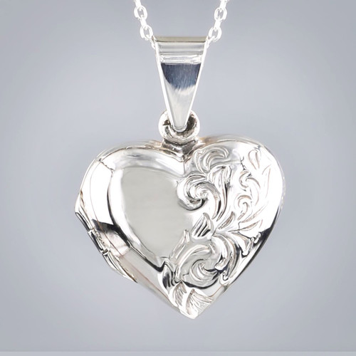 Sterling Silver Engraved Heart Locket Pendant Close up