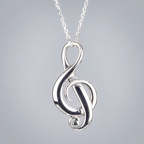 Sterling Silver Treble Clef Music Note Pendant Close up