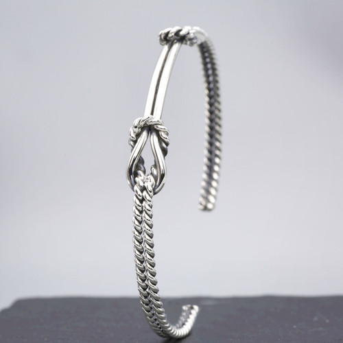 Sterling Silver Oxidized Square Knot Cuff Bracelet Close up