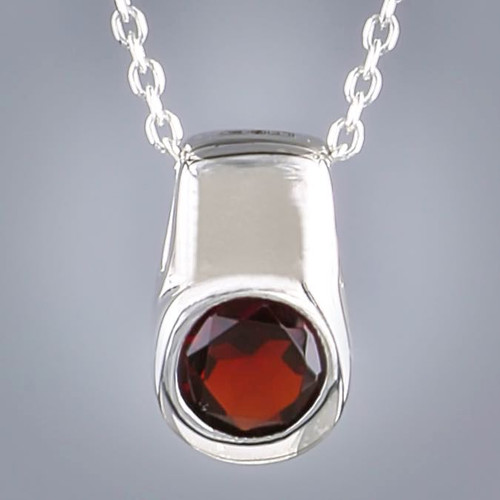 Sterling Silver Round Garnet Solitaire Pendant Close up