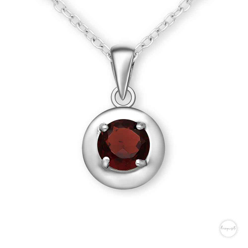 Sterling Silver Round Garnet Halo  Necklace Close up
