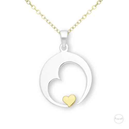Sterling Silver Dual Tone 18K Gold Plated Heart in Heart  Necklace
