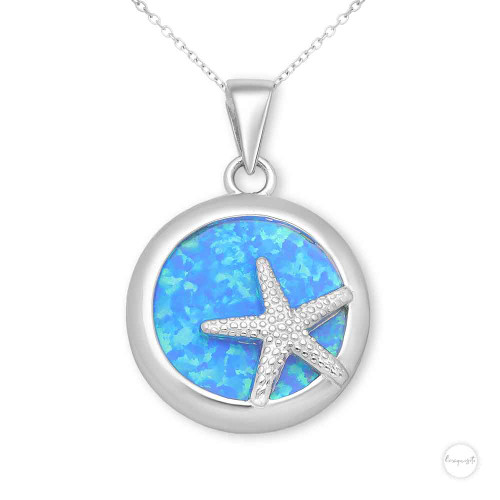 Sterling Silver Simulated Blue Opal Starfish Pendant Close up