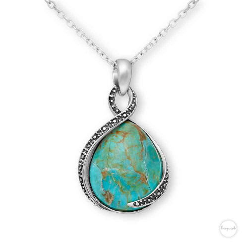 Sterling Silver Reconstructed Turquoise Pear Pendant Close up