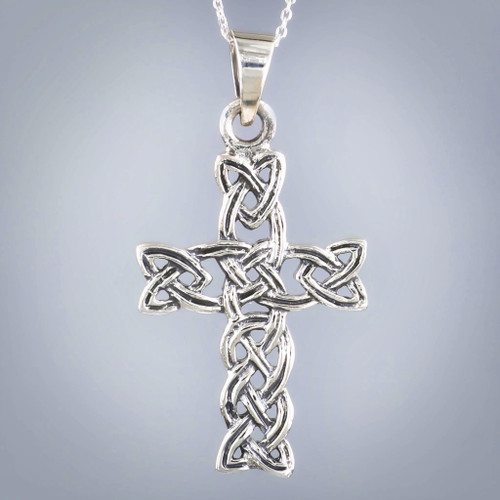 Sterling Silver Celtic Cross Necklace Close up