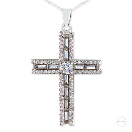 Sterling Silver Cubic Zircon Cross  Necklace