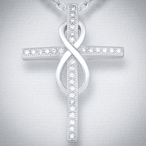 Sterling Silver Cubic Zircon Infinity Cross Necklace Close up