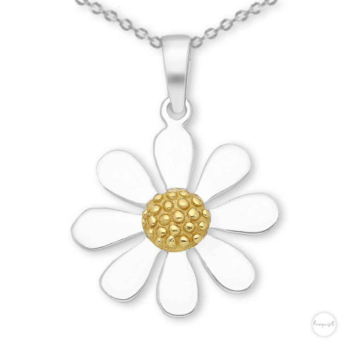 Sterling Silver 14K Gold Plated Daisy  Necklace Close Up