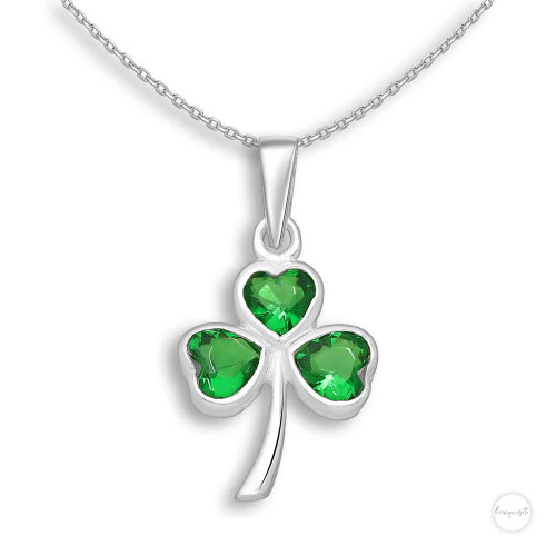 Sterling Silver Emerald Green Zircon Shamrock  Necklace Sterling Silver Emerald Green Zircon Shamrock  Necklace