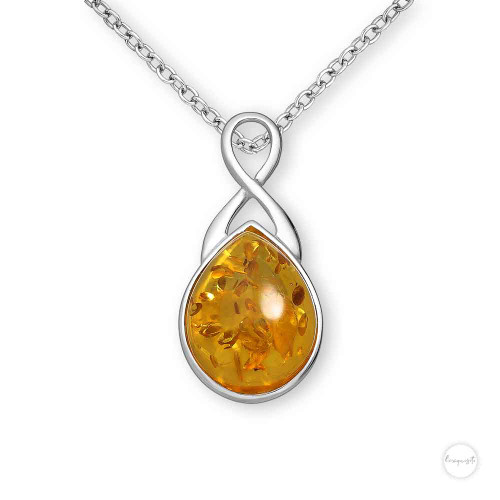 Sterling Silver Baltic Amber Infinity Teardrop  Necklace