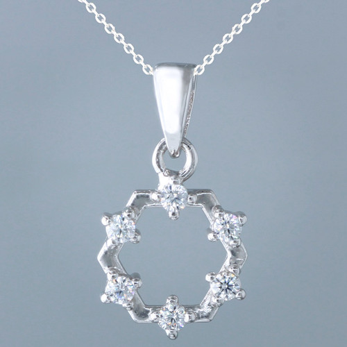 Sterling Silver Cubic Zircon Circle  Necklace Close up