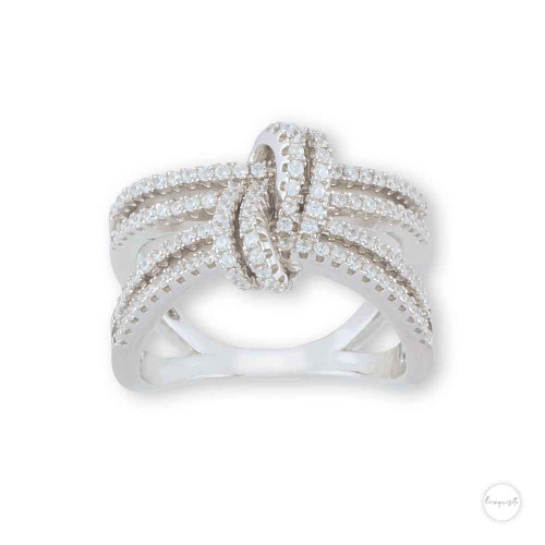 Sterling Silver Cubic Zircon Double Knot Ring Close Up