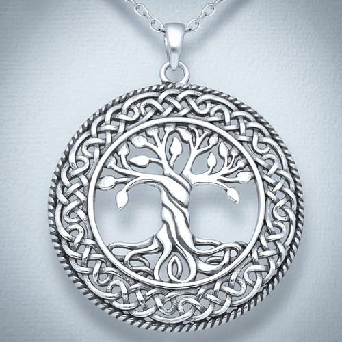 Sterling Silver Celtic Tree Of Life Oxidized Pendant Close up