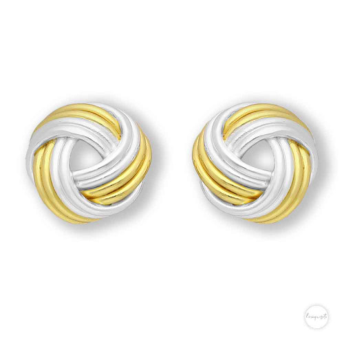 Sterling Silver 18K Gold Plated Twisted Knot Earrings Close up