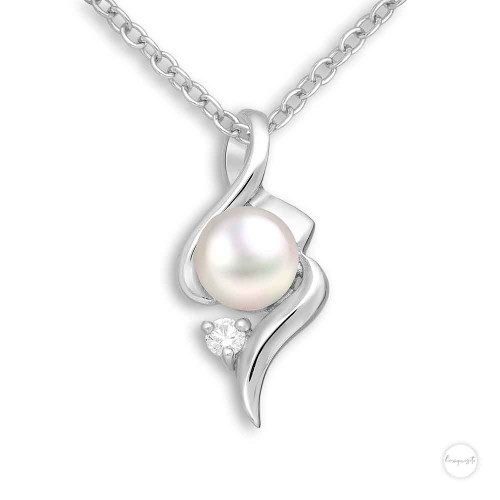 Sterling Silver Freshwater Pearl & Cubic Zircon Infinity Pendant