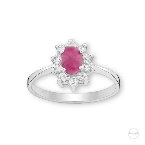 Sterling Silver Ruby & Cubic Zircon Dainty Halo Ring