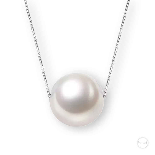Sterling Silver Single White Freshwater Pearl minimalistic Floating Necklace in Box Chain