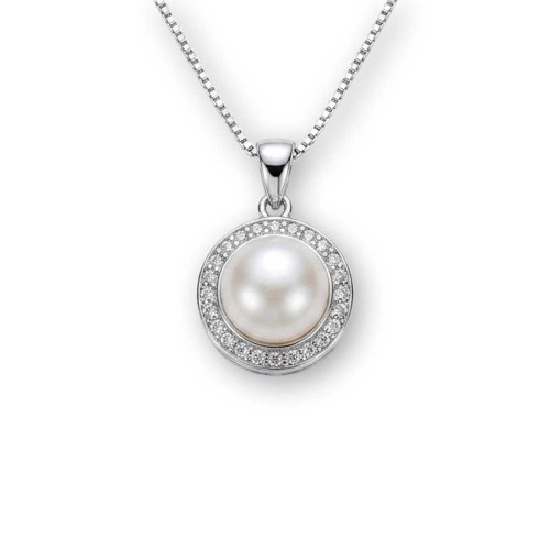 Sterling Silver Freshwater Pearl Classic Halo Necklace