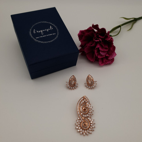 Bold Rose Gold Plated Fan Pendant & Earrings Set