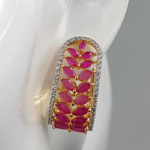 Red Vine Hoops in Gold finish On Mannequin Close up