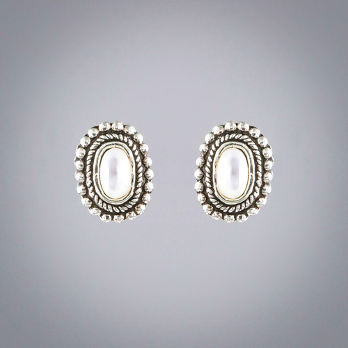 Sterling Silver Oxidized Oval Halo Shell Stud Earrings