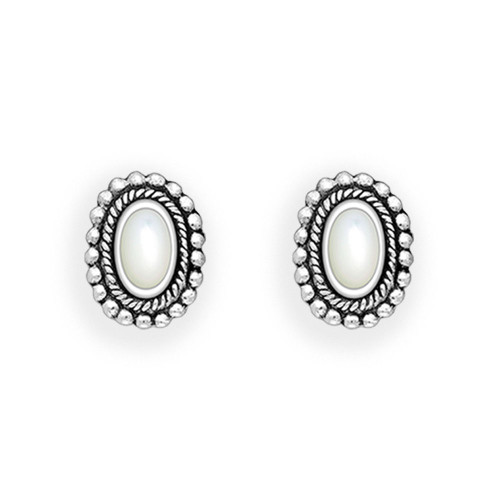 Sterling Silver Oxidized Oval Halo Shell Stud Earrings