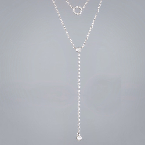 Sterling Silver with Cubic Zircon Layered Necklace Close up