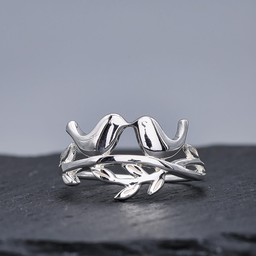 Sterling Silver Love Birds Ring Close up