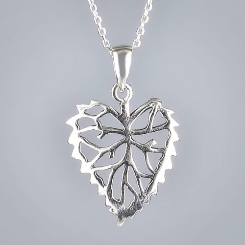 Sterling Silver Filigree Leaf Pendant Close up