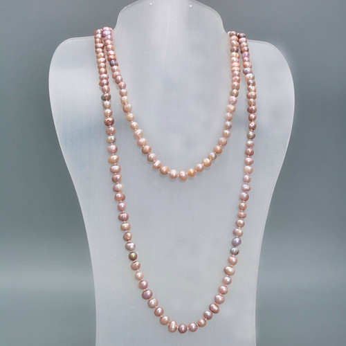 Shaded Freshwater Pearl Sautoir Strand Necklace Full View on Bust