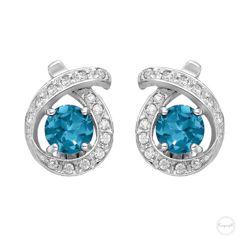 Swiss Blue Topaz and Cubic Zirconia Criss-Cross Halo Earrings in Sterling Silver Close up