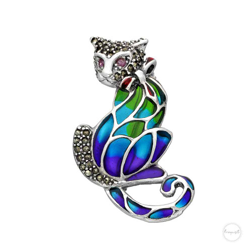 Sterling Silver Cat Brooch Pendant Front