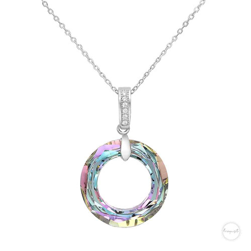 Sterling Silver Aurore Boréale Fine Austrian Crystal Circle or Life Pendant Necklace