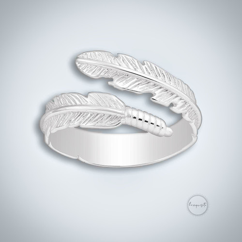 Sterling Silver Angel Plume Ring Close Up