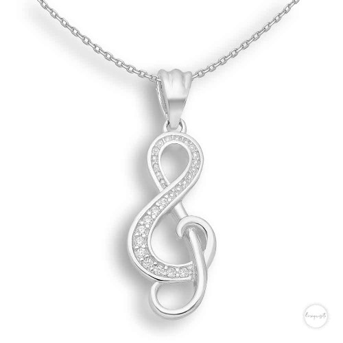 Lexquisite Sterling Silver Cubic Zircon Treble Clef Music Note Pendant