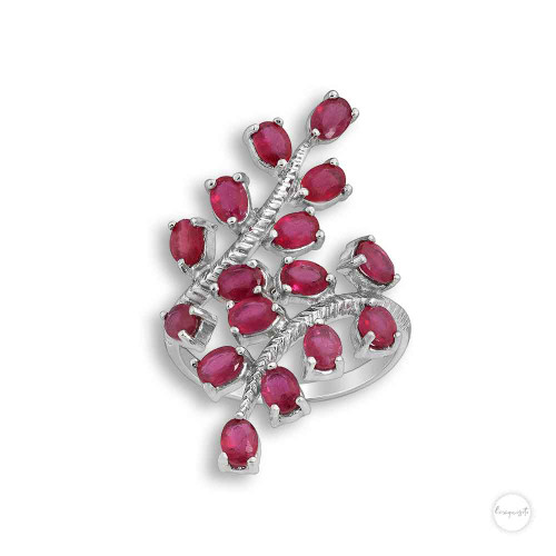 Sterling Silver Ruby Olive Vine Statement Ring Close up