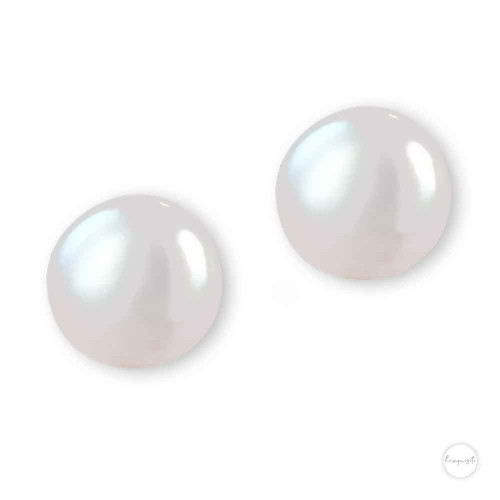 Sterling Silver Classic White Freshwater Pearl  Stud Earrings - 9 mm Pearl