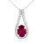 Sterling Silver Oval Ruby with Cubic Zircons Teardrop Halo Necklace white background