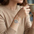 Sterling Silver Simulated Blue Opal Linked Rings Slider Bracelet n woman