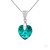 Peacock Blue Austrian Crystal Heart Pendant Necklace in Sterling Silver