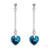 Ocean Blue Austrian Crystal Heart Drop Earrings in Sterling Silver