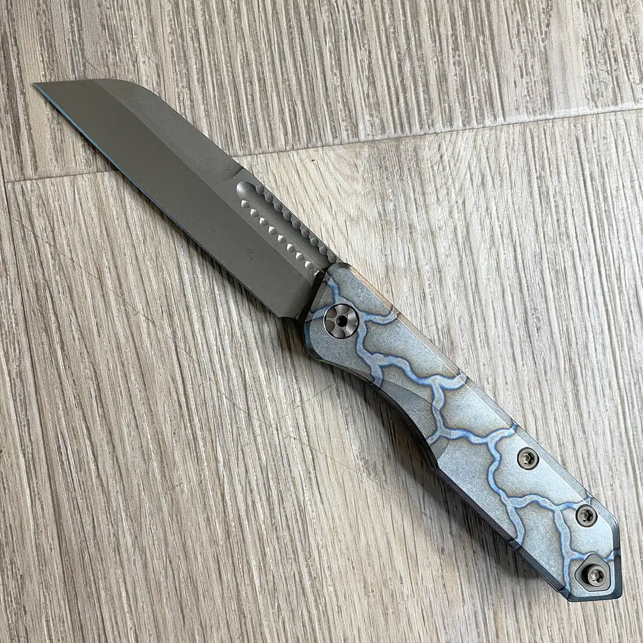 Heretic Knives Custom Jinn Slip Joint Flamed Titanium Handle Hand