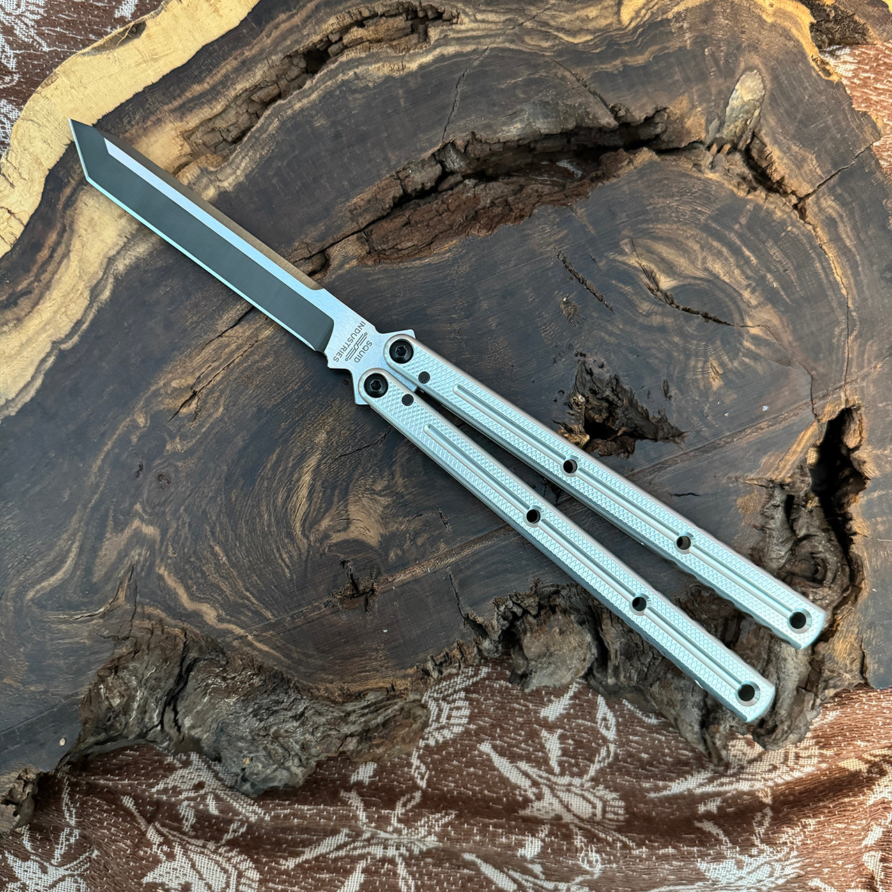 Squid Industries CCKS Krake Raken V3 Balisong Tanto Silver Handles Dual ...