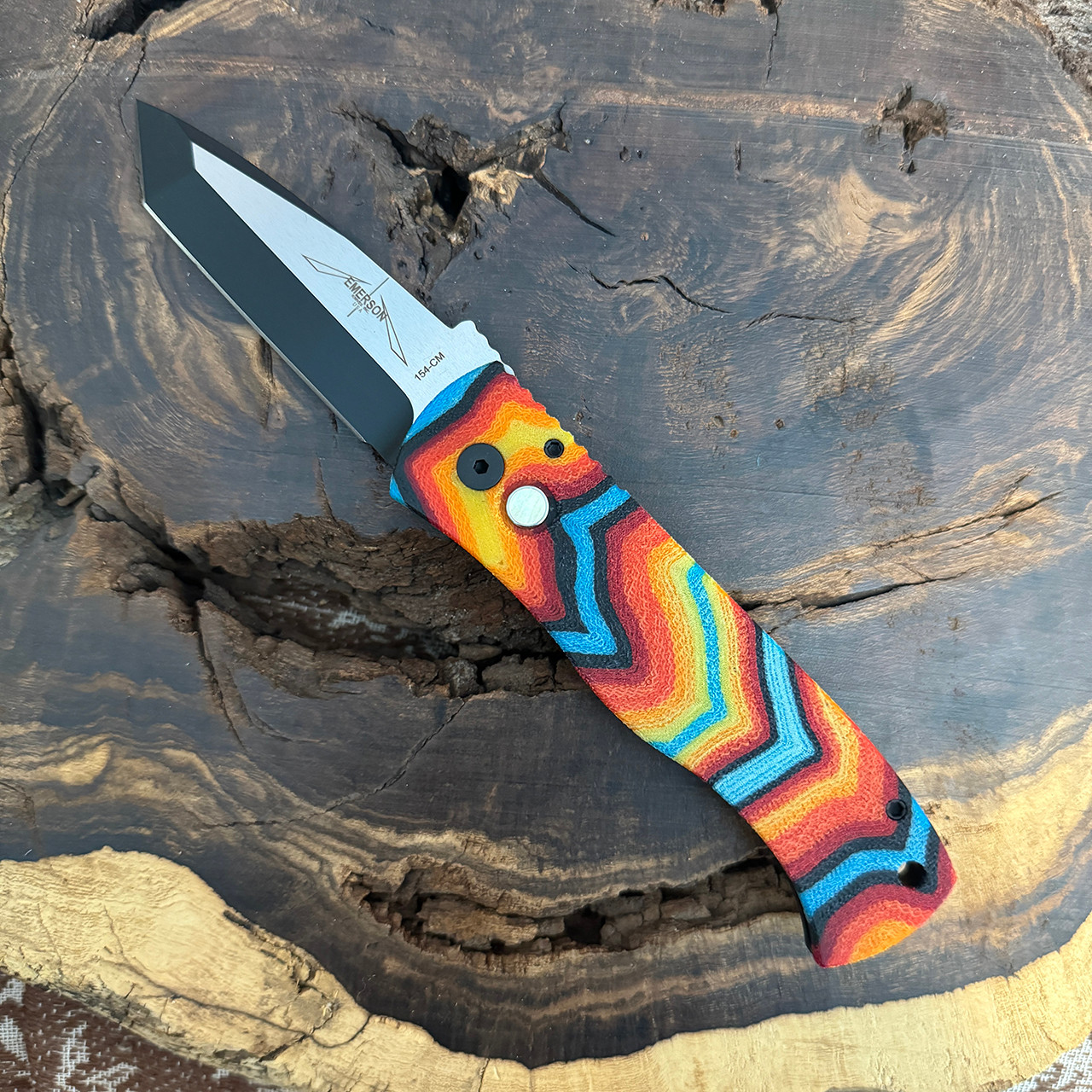 Pro-Tech Emerson CQC7 Auto Tanto Hoopla Unique Micarta Top Two
