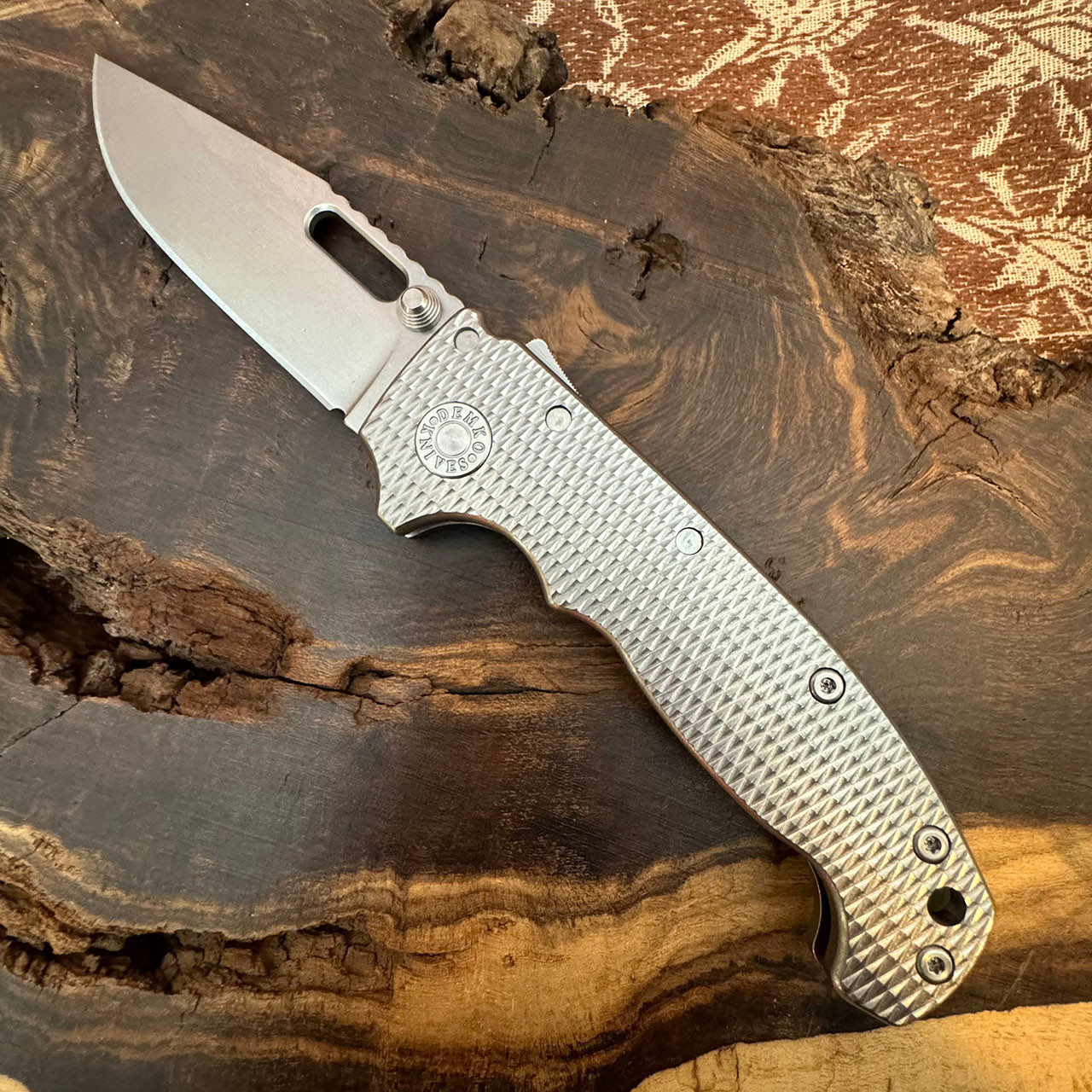 Demko MG AD20S Shark Lock Textured Titanium Handle Stonewash Clip