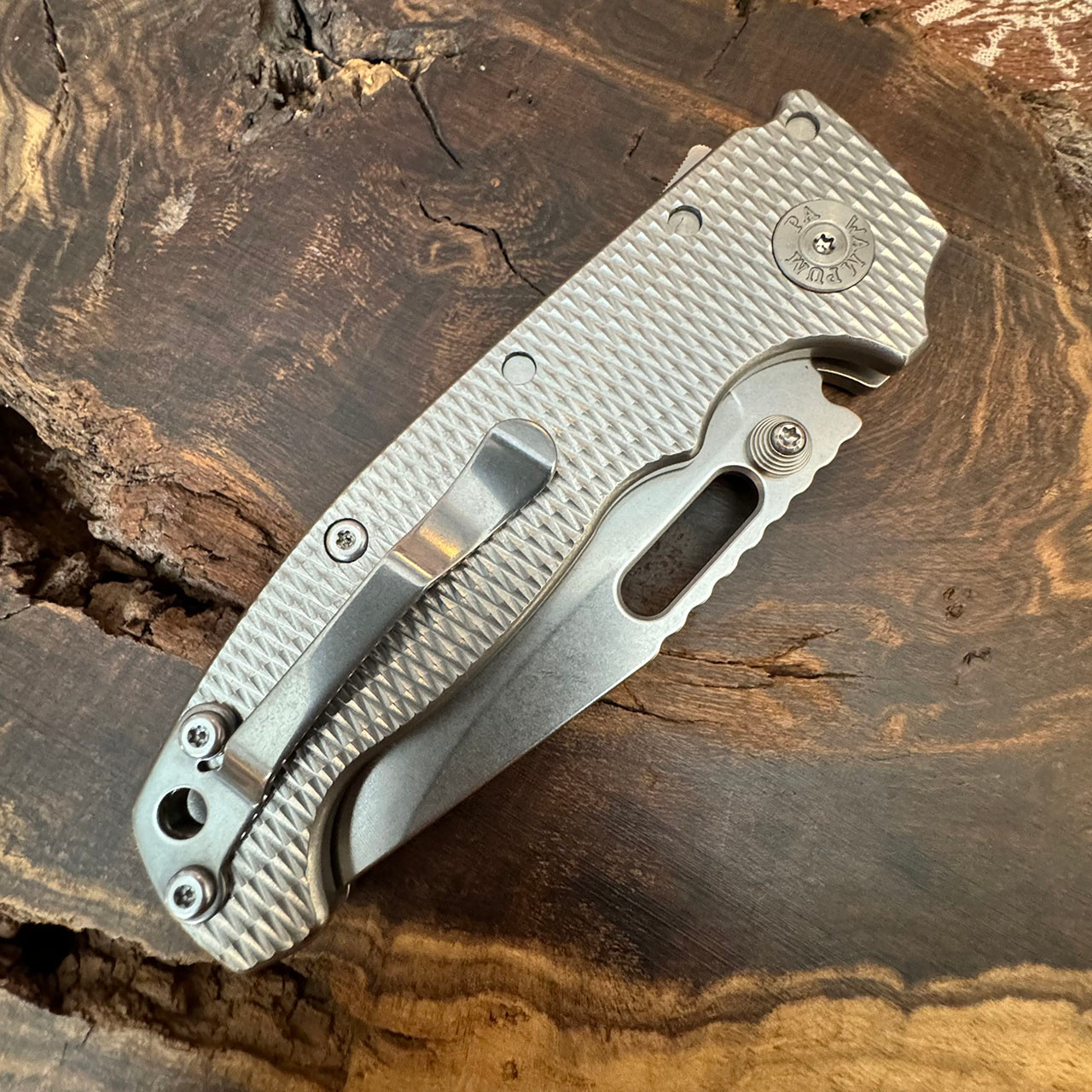 Demko MG AD20S Shark Lock Textured Titanium Handle Stonewash Clip
